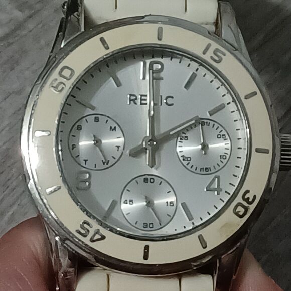 RELIC Silver-Toned Watch with Soft White Wristband - Picture 3 of 4
